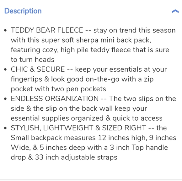 Vera Bradley Teddy Fleece Sherpa Backpack Blue - Picture 12 of 12